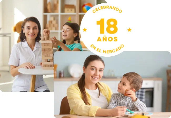 Niñera doméstica profesional cuidando a niño